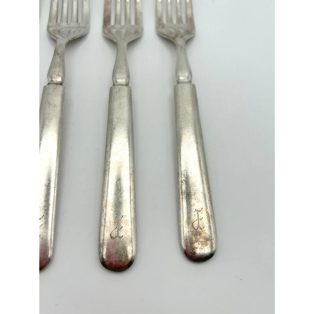 1847 Rogers Bros Forks Set of 6, Windsor Silverplate, Monogram E Antique